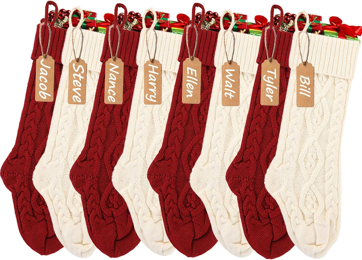 Christmas Stockings 8pcs Red, Green, Ivory, Khaki Christmas Decorations Decor for Christmas