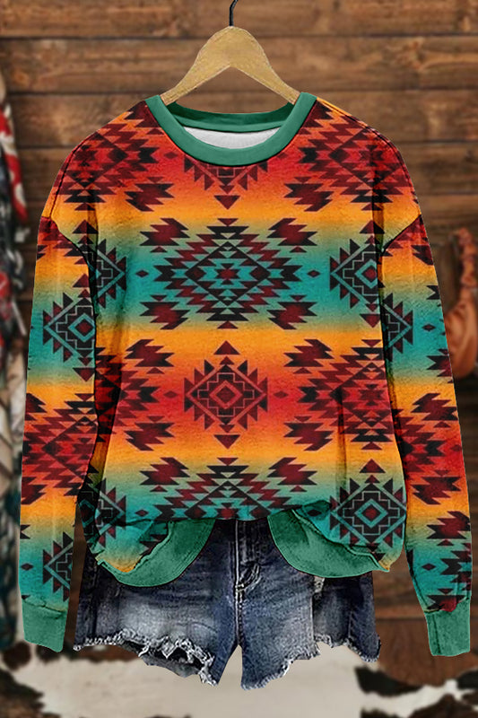 Retro Western Aztec Print Sweatshirt