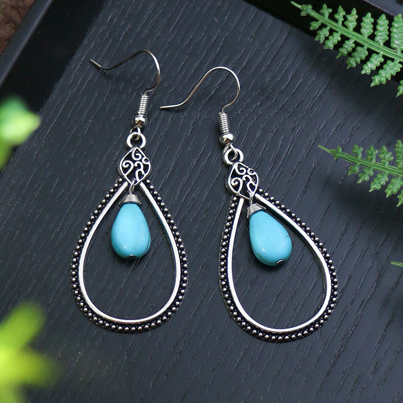 Women's Bohemian Geometric Metal Turquoise Earrings