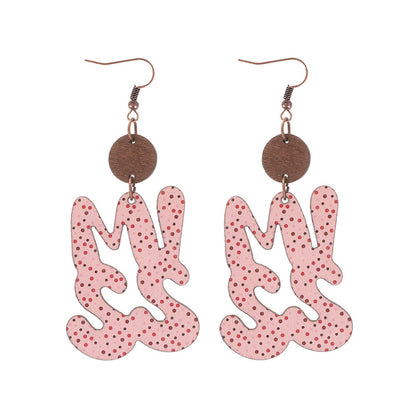 Valentine's Day MISS Pattern Wooden Earrings