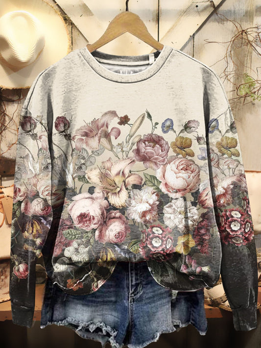 Floral Art Print Casual Sweatshirt