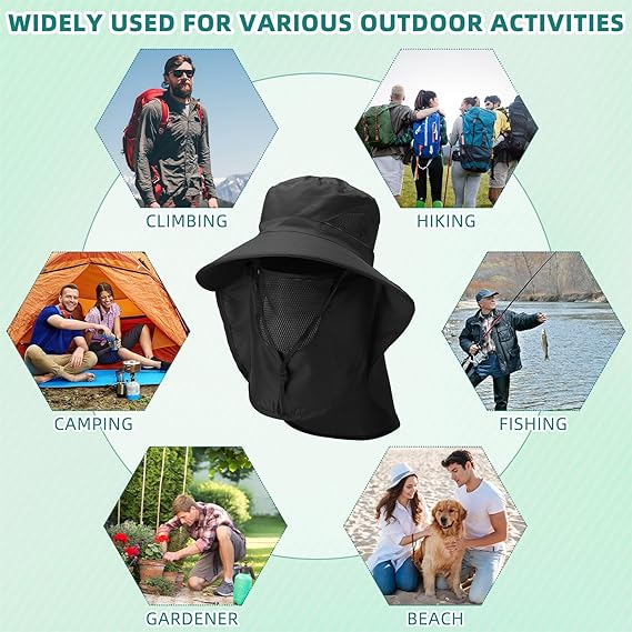 Unisex Adjustable Large Brim Face Neck Cover Waterproof Boonie Hat