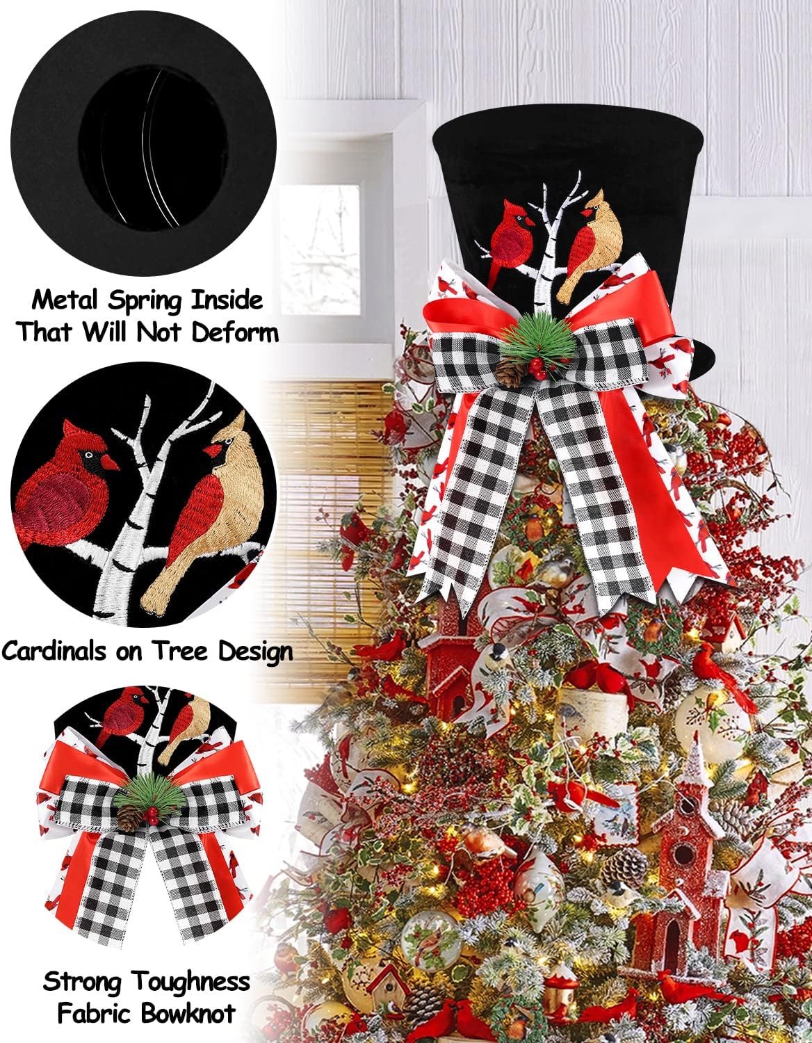 Christmas Candy Canes Tree Topper Red Hat with Peppermint Bows Ornament Winter Lollipop Holiday Home Decoration Xmas Festive Gift Ideas Supplies