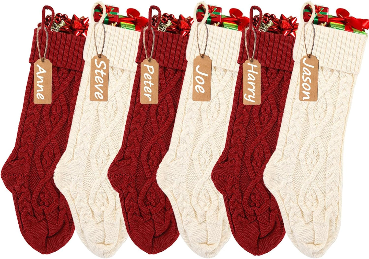 Christmas Stockings 8pcs Red, Green, Ivory, Khaki Christmas Decorations Decor for Christmas