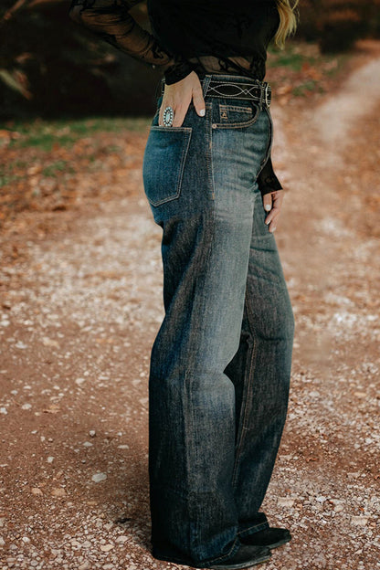 Retro Washed Wide Leg High Rise Jeans