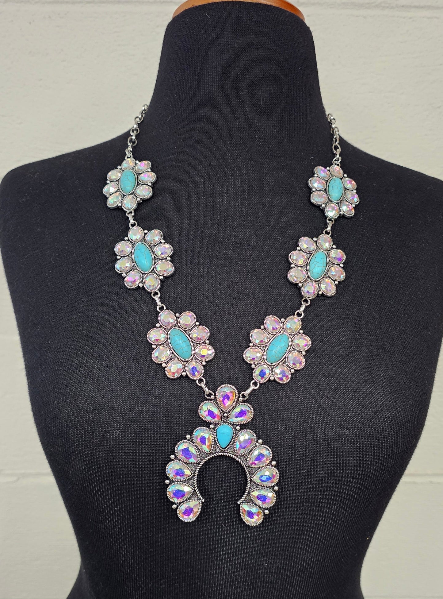 Ab Rhinestone Squash Necklace with Earrings