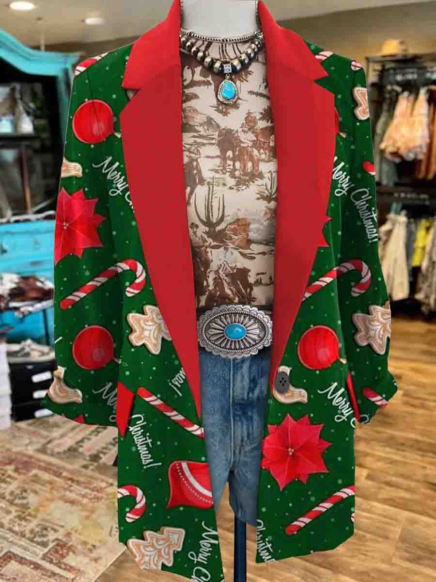 Women's Christmas Print Casual Blazer