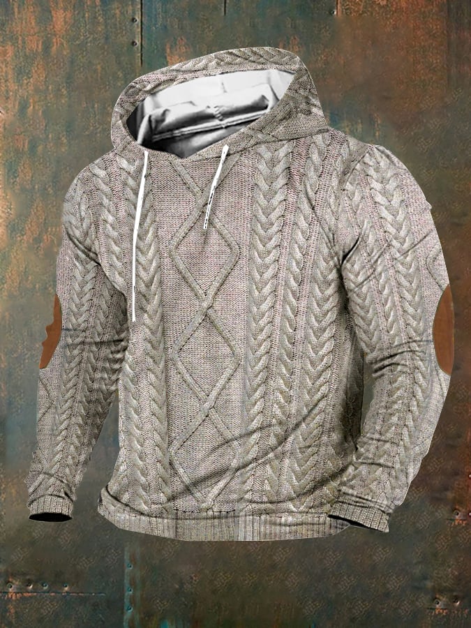 Men's Vintage Knitted Print Hoodie