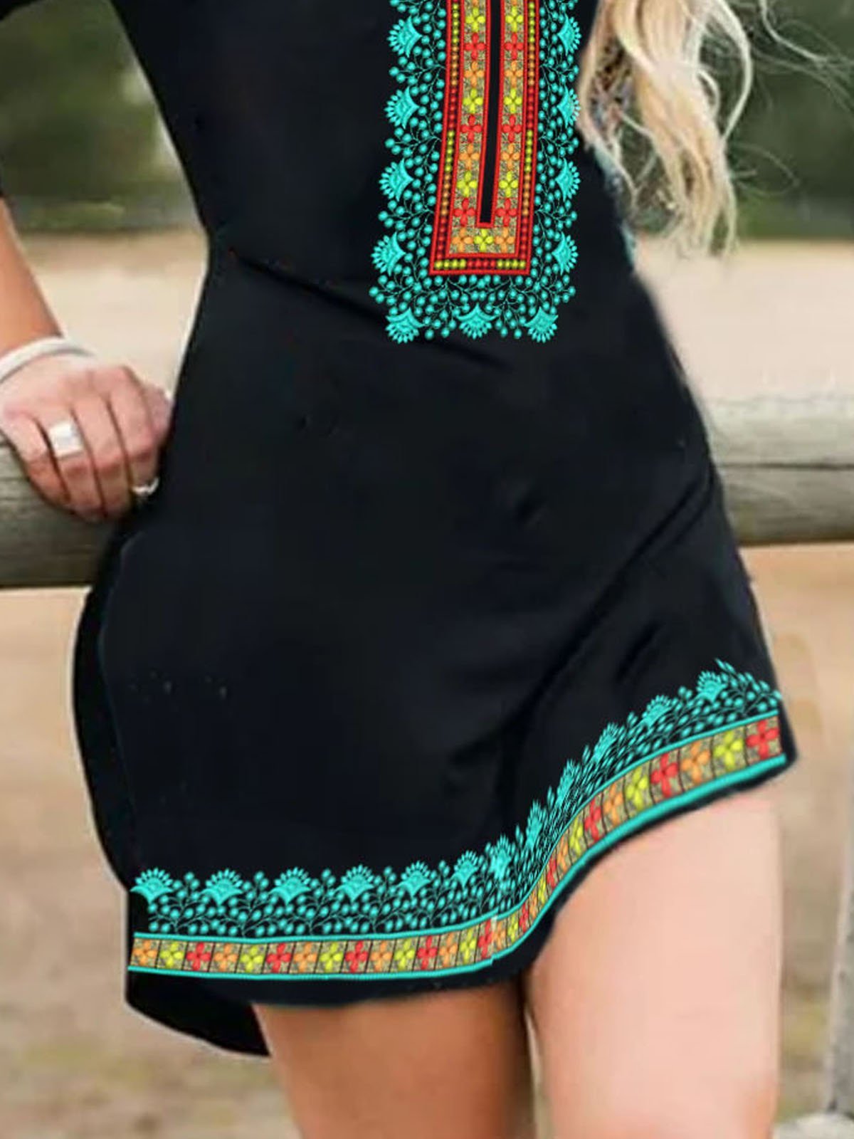 3/4 Sleeve Tribal Casual Crew Neck Dresses