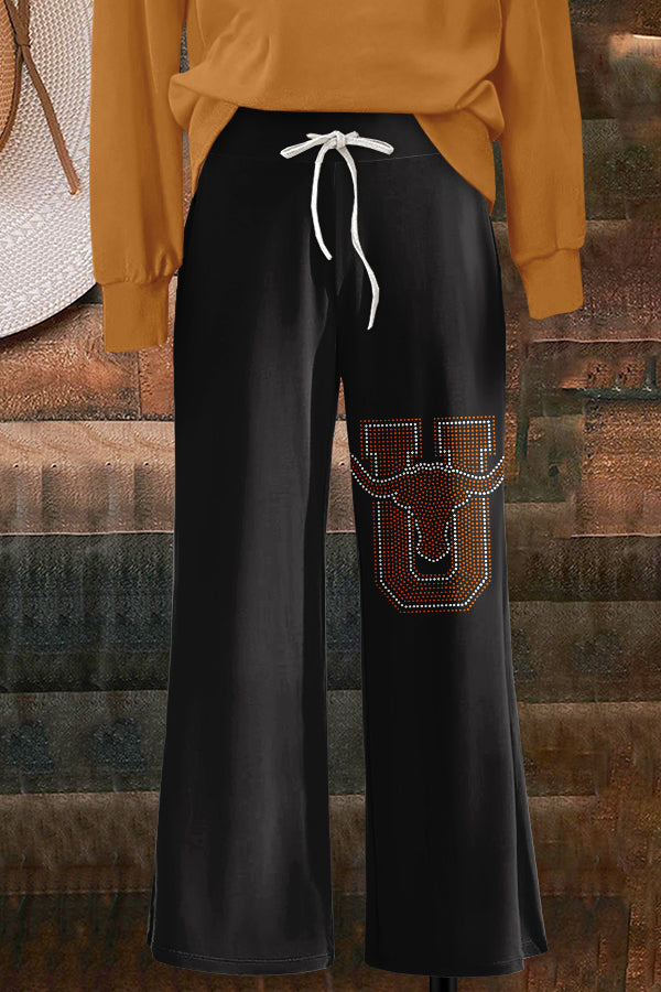 Western Longhorns Print Wide Leg Pants