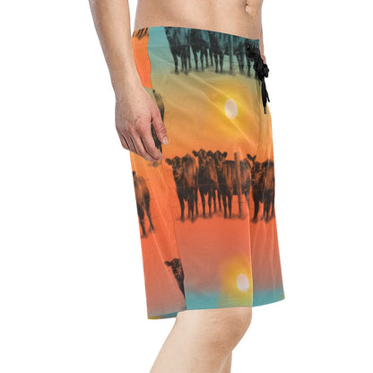 Sunset Cattle Ranch Men's Beach Board Shorts