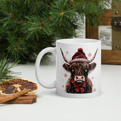 Merry Christmas Highland White Glossy Mug