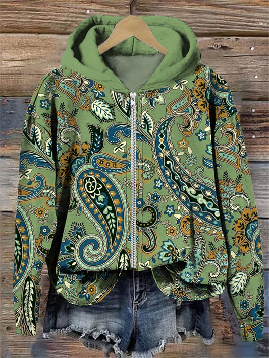 Paisley Pattern Art Print Casual Zip Hoodie Sweatshirt