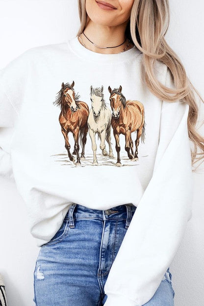 Three Horses Western Graphic Sweatshirt choice of colors