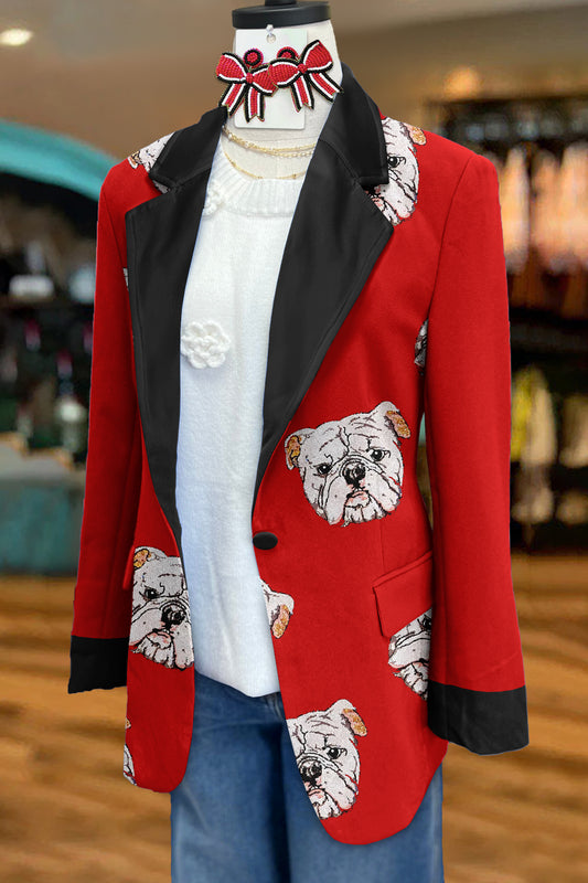 Classic Georgia Bulldog Print Long Sleeve Blazer