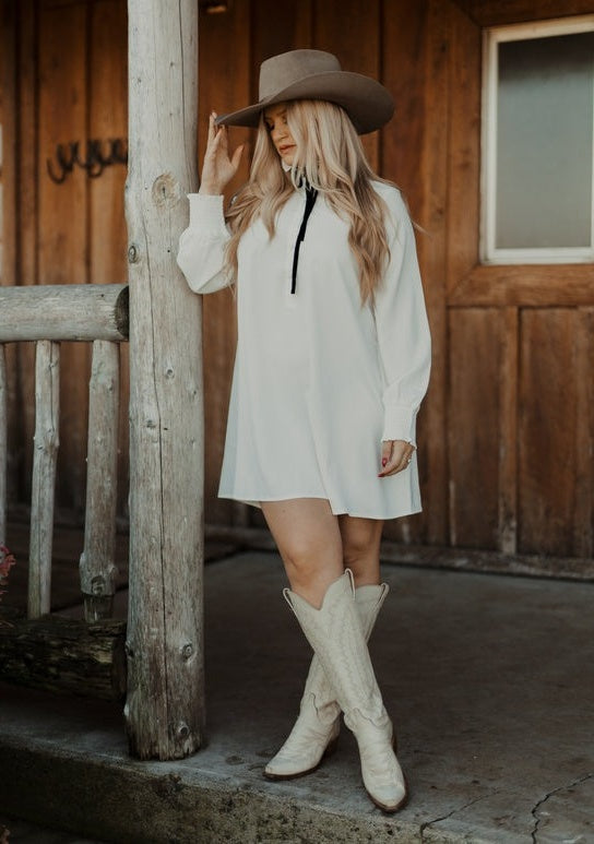 White Casual Long Sleeve Shirt Dress