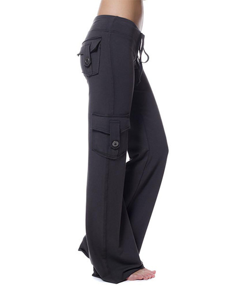 Resilient Waist Buttons Pocket Trousers