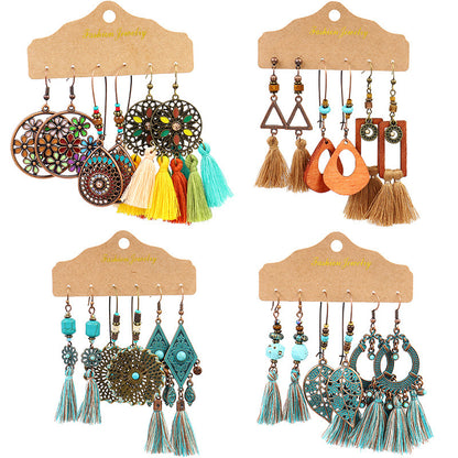 Women's Bohemian Tassel Earrings 3-Set Combination