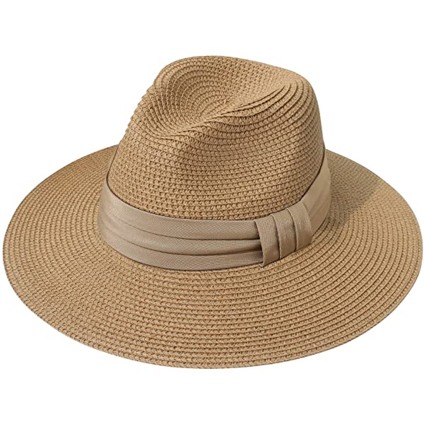 Wide Brim Straw Panama Roll up Hat Belt Buckle Fedora Beach Sun Hat