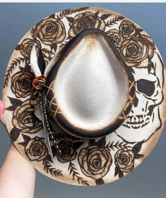 Skull Candy Hand Burnt Wool Felt Hat