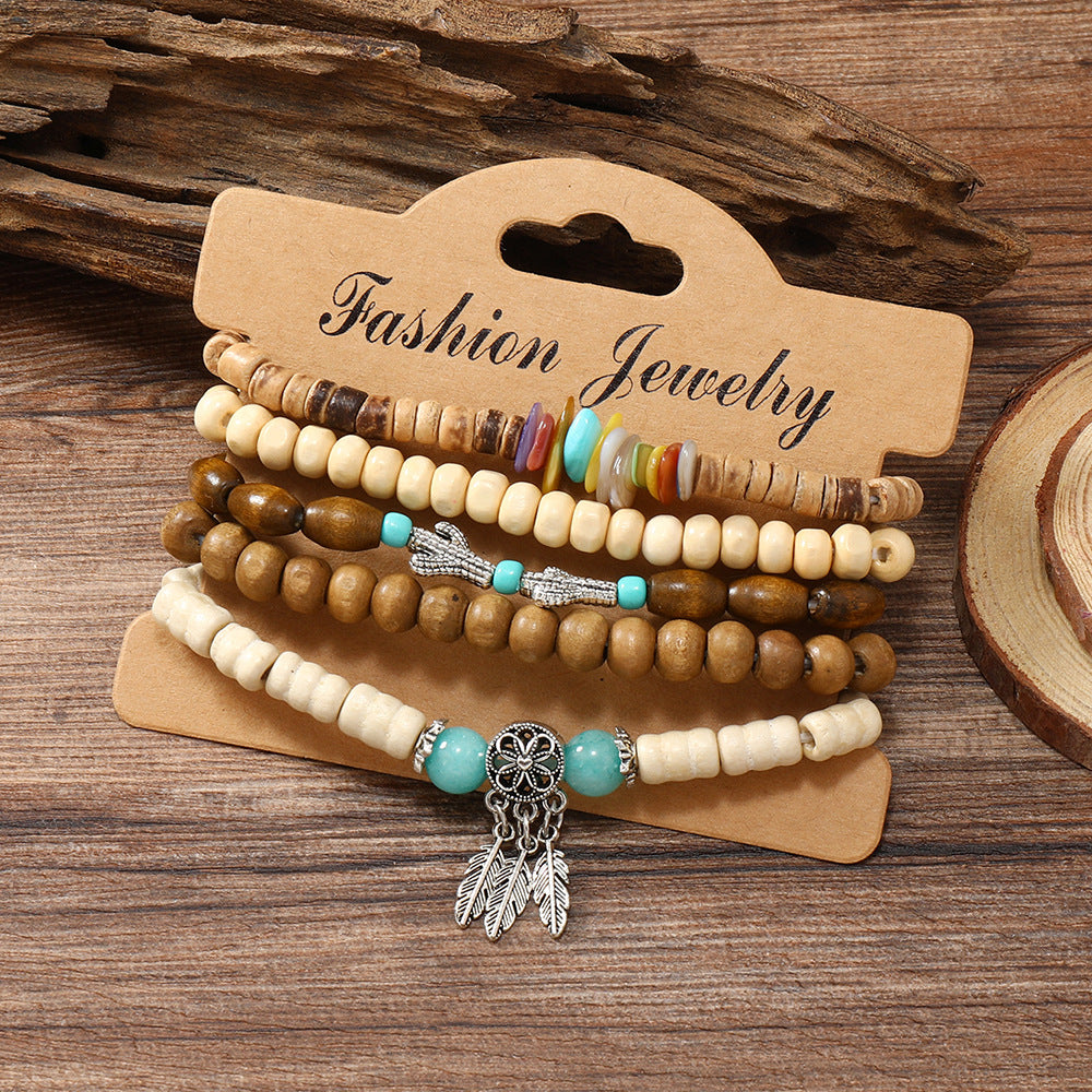 Unisex Retro Bohemian Multi-layered Wooden Bead Bracelet