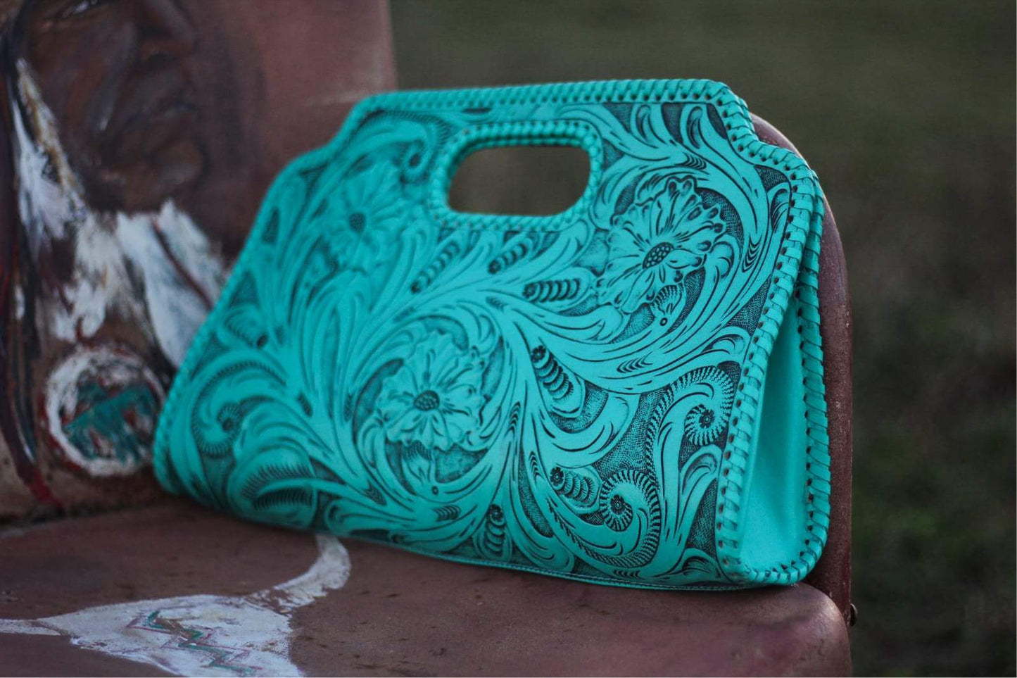 Floral Tooled Leather Clutch - Choice of Colors