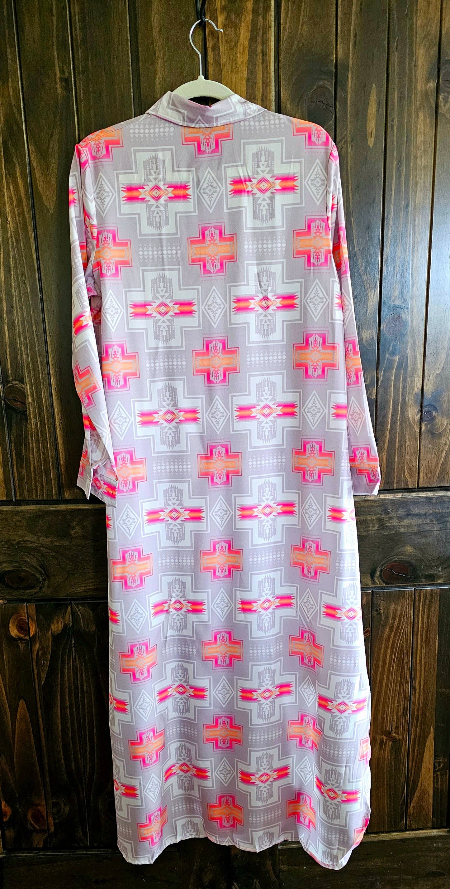 Pink Fire Aztec Women's Western Duster Dress