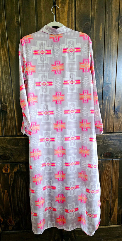 Pink Fire Aztec Women's Western Duster Dress