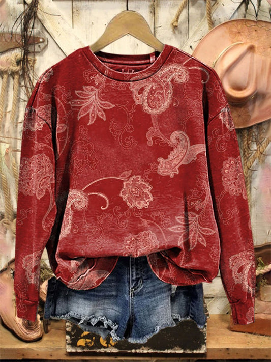 Vintage Flower Print Casual  Sweatshirt