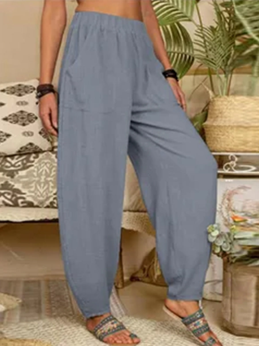 Casual Plain Loose Cotton Harem Pants