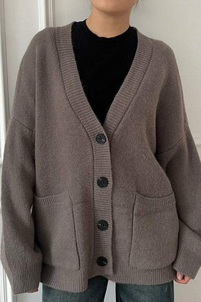 Women's Casual Solid Color Pocket Knitted Cardigan