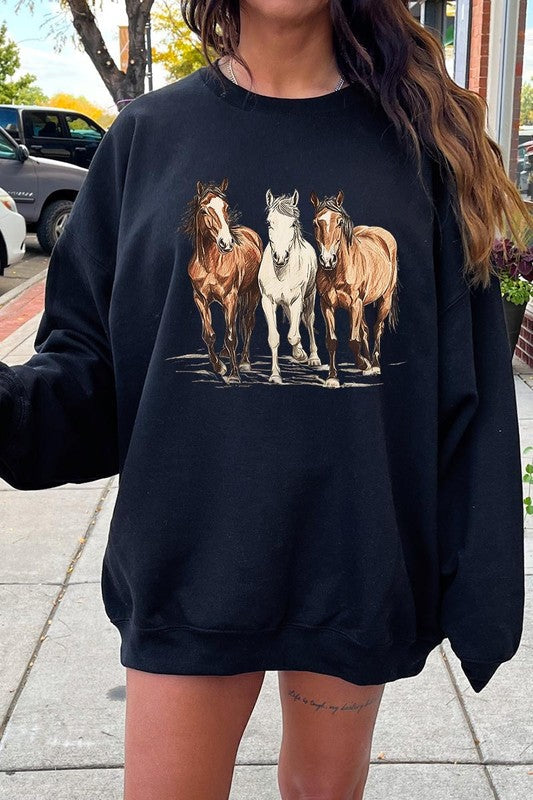 Three Horses Western Graphic Sweatshirt choice of colors