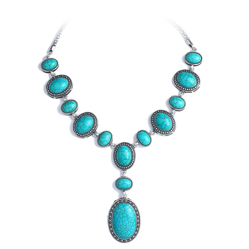 Carved Turquoise Pendant Necklace-0520