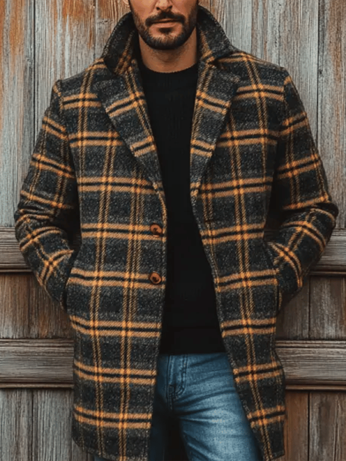 Men's Retro Outdoor Plaid Woolen Coats