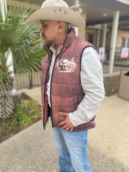 Cowboy in Desert Men's Puffy Vest