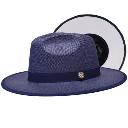 Bruno Capelo Kingdom Color Bottom Wide Brim Straw Fedora-Purple / Gold