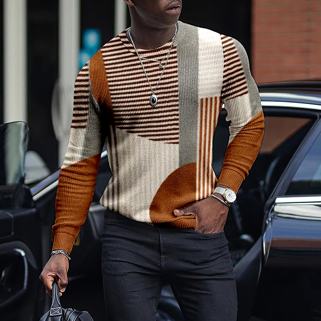 LONG SLEEVE FASHION CONTRAST COLOR ROUND NECK MEN'S TOP