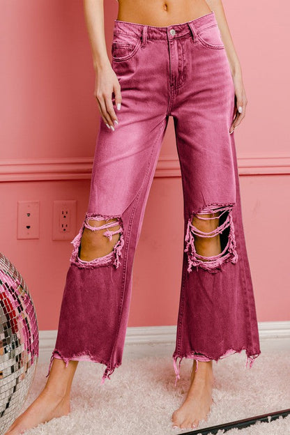 Distressed Vintage Washed Wide Leg Pants choice of colors