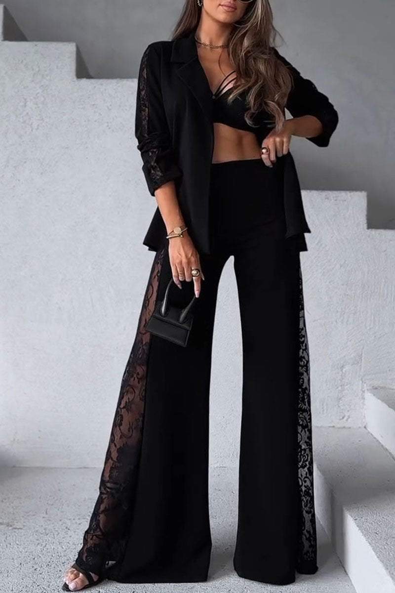 Women's Hollow Lace Top and Trousers Set