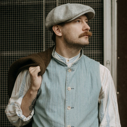 PEAKED CAPS Genuine Scottish Harris Tweed 8 Panels Man Cap Light GRAY