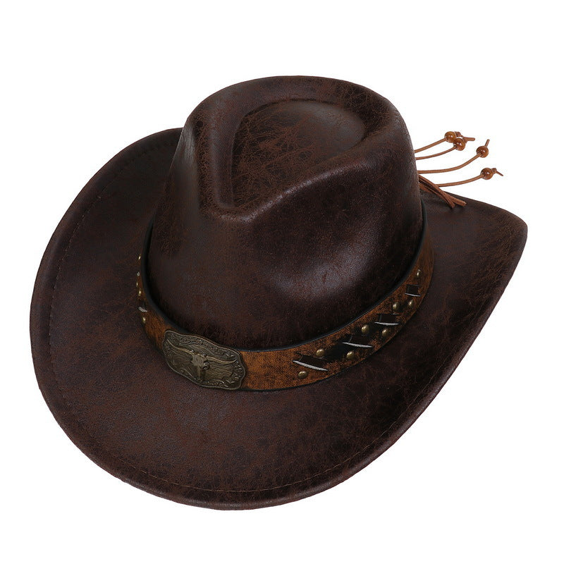 Men's Vintage Western Cowboy Hat Vintage Faux Leather Crack Knight British Felt Hat