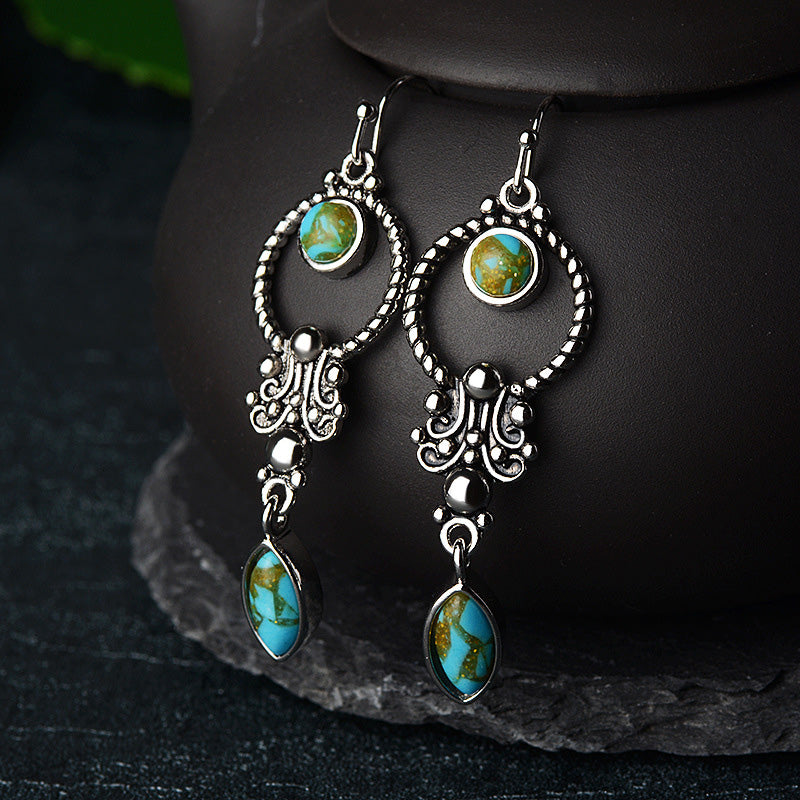 Inlaid Turquoise Drop Earrings