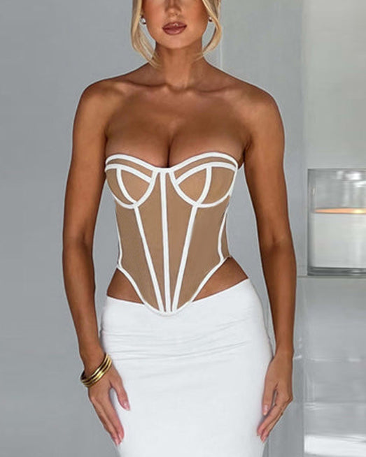 Slim Sexy Tube Top and Backless Contrast Color Corset Women