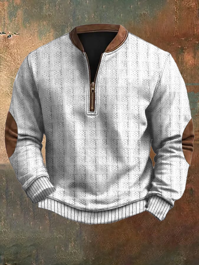 Men's Vintage Knit Print Zip-Up Sweatshirt