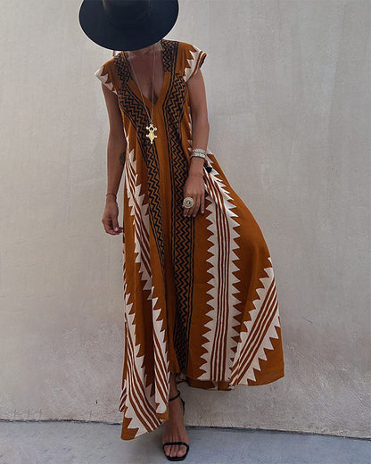 V-Neck Bohemian Casual Dress