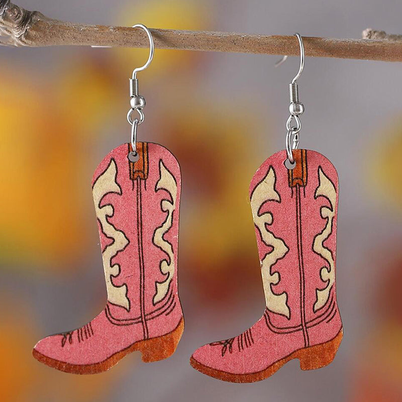 Western Pink Cowboy Boots Earrings