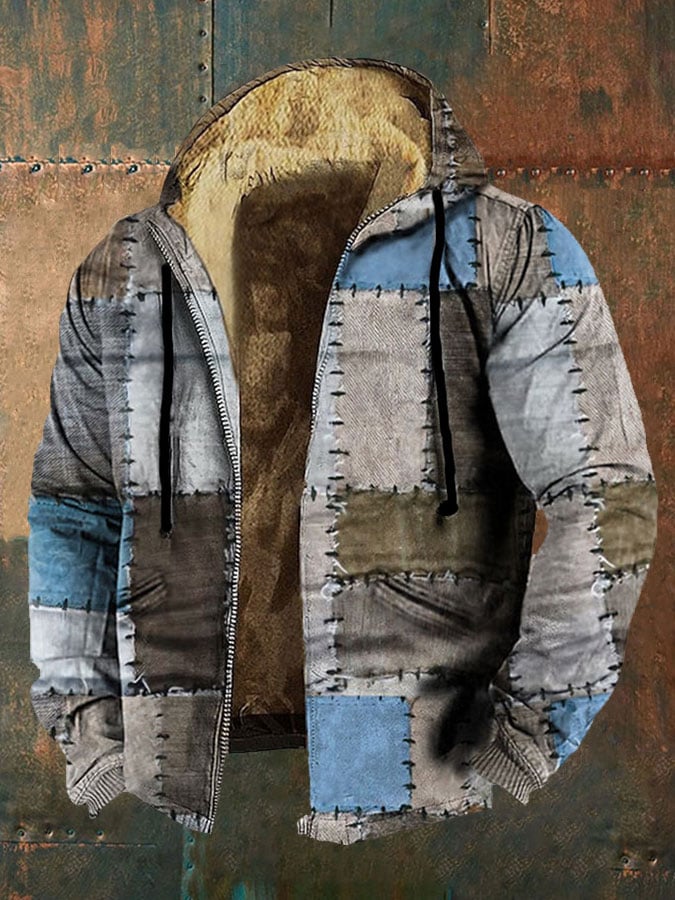 Men's Retro Geometric Print Hooded Jacket 