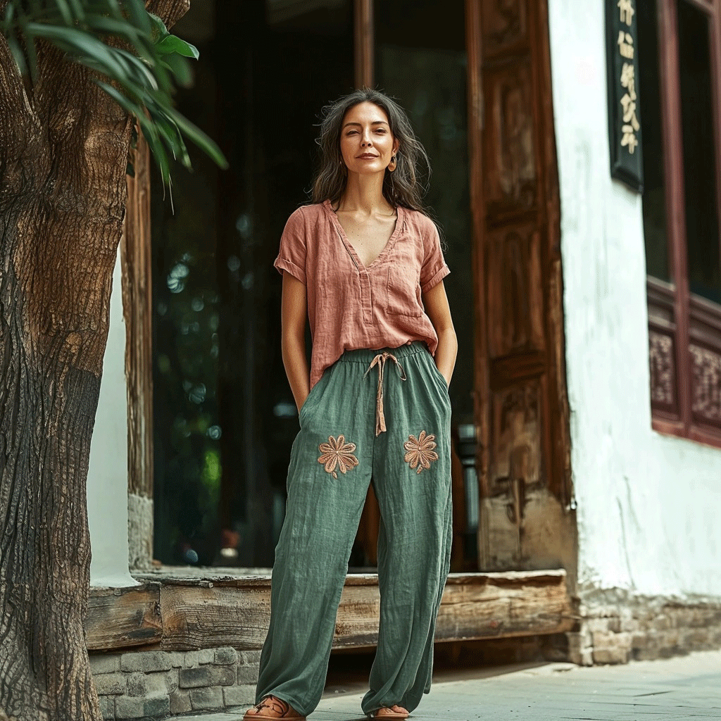 Women's Linen Bohemian Wide-leg Trousers