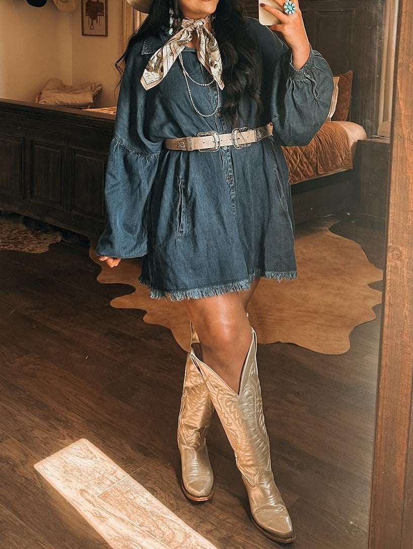 Women's Oversized Distressed Denim Button Dress