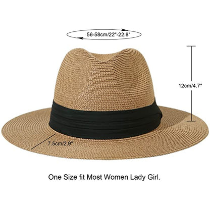 Wide Brim Straw Panama Roll up Hat Belt Buckle Fedora Beach Sun Hat